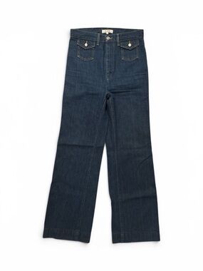 Re/Done Dark Blue Wide-Leg High-Rise Jeans Flare Bottom Denim 100% Cotton Pants